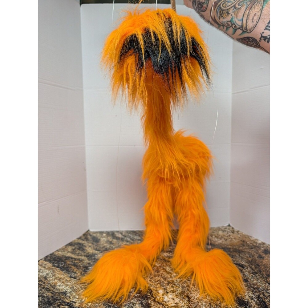Two Great American Fun GAF Orange Fuzzy Limber Louie Marionette Monster